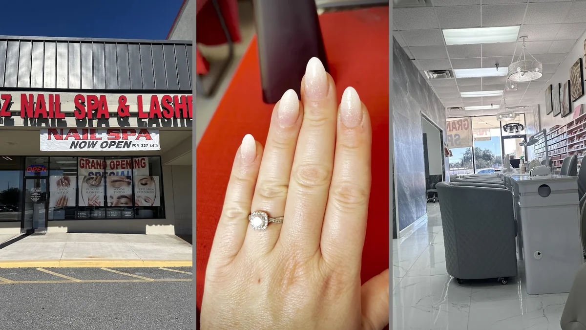 Pedicure chairs inside a clean nail spa.