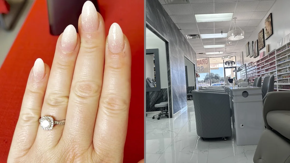 Bright salon interior with nail tables.