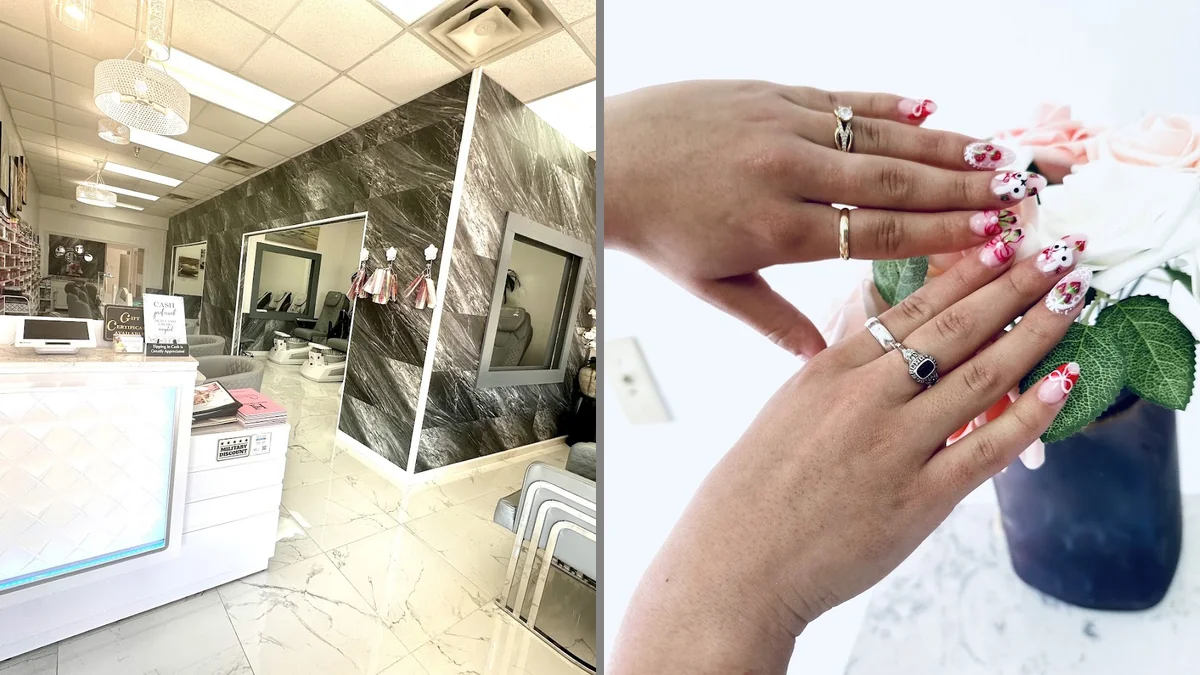 Pedicure chairs inside a clean nail spa.